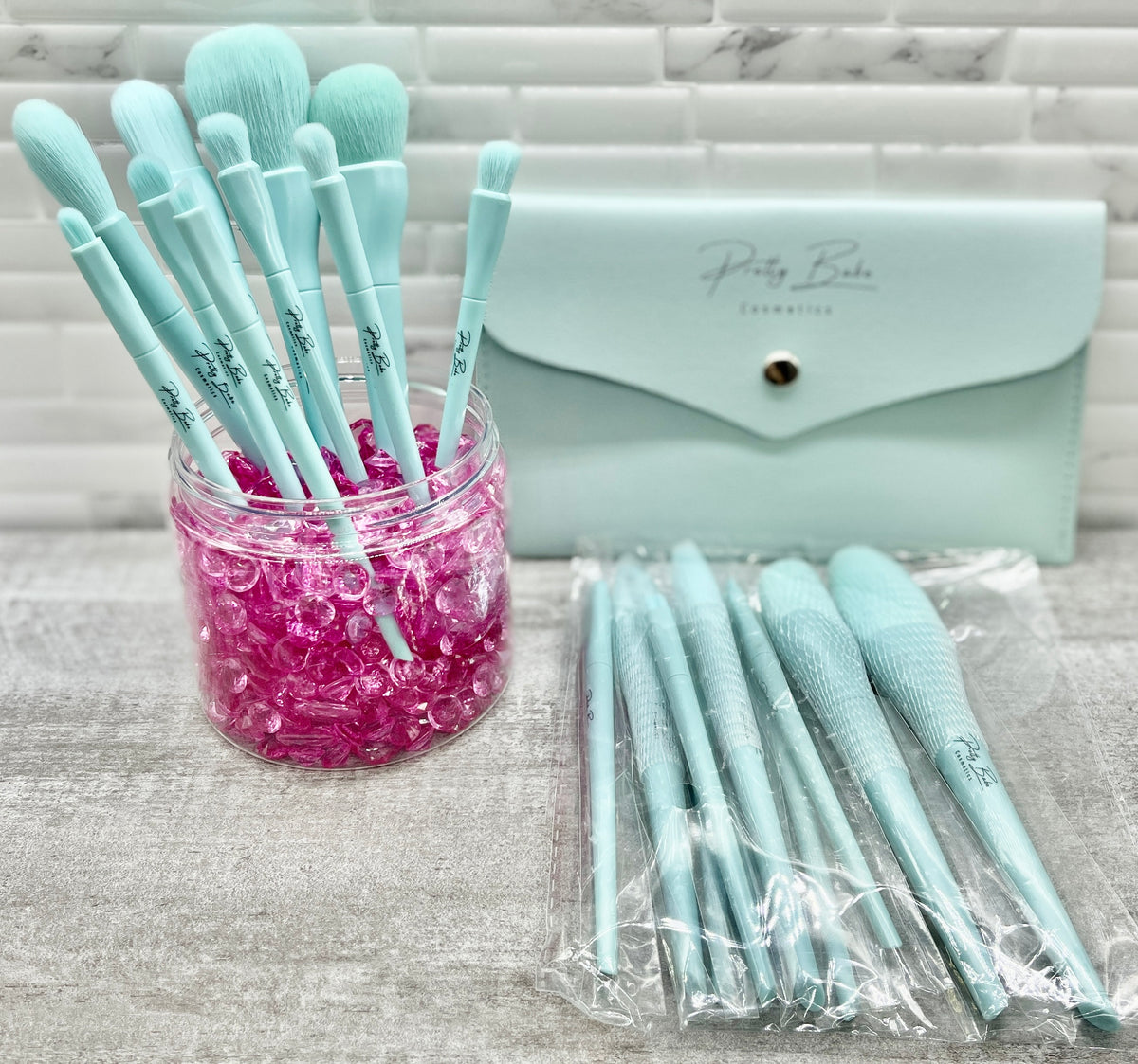 Blue Makeup Set Premium Luxury Makeup Brush Set BABY BLUE – PrettyBabe Cosmetics